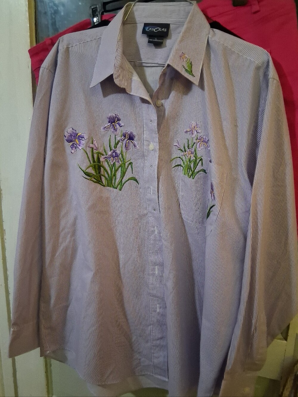 Lavender Striped Embroidered Dress Shirt by